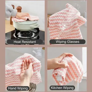 Absorbent coral fleece cleaning cloth in pink and white stripes for multi-use kitchens
