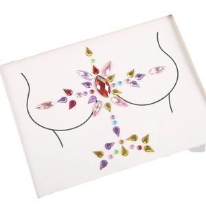 Floral crystal body jewelry sticker with multi-color acrylic rhinestones on a white base