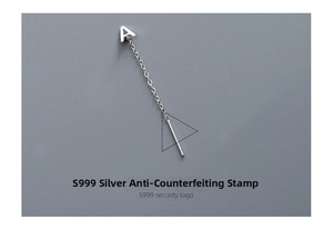Detail showing S999 sterling silver letter A earring with official hallmark stamp