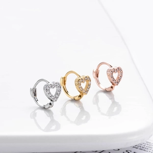Chic heart-shaped hoop earrings in silver, gold, and rose gold with pavé-set zircons