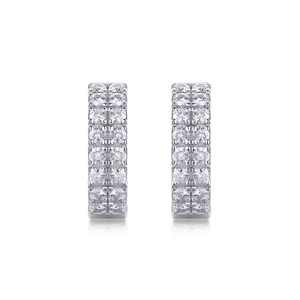 Detailed close-up of S925 sterling silver hoop earrings with double-row moissanite pave setting