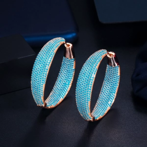 Grandi Orecchini A Cerchio Rame AAA Zircone Micro Pavé Pietre Blu Placcato Oro Gioielli Di Moda Vintage Donna