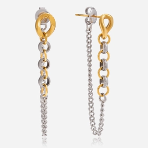 Boucles d'oreilles modernes bicolores en or 18 carats et argent acier inoxydable