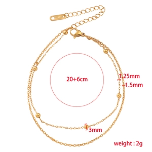 Cavigliera doppio strato in acciaio inossidabile dorato con sfere, lunghezza 20+6cm
