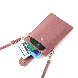Details der rosa Handy-Umhängetasche aus PU-Leder mit Kartenfächern und Geldfach