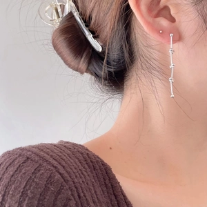 Minimalist 925 sterling silver drop earrings with elegant metal bar and bead design