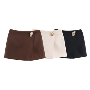 Damen Hohe Taille Asymmetrischer Hosenrock Mit Goldener Metallschnalle Mini Wickelrock Shorts Eleganter Urbaner Casual Fashion Damen Rock