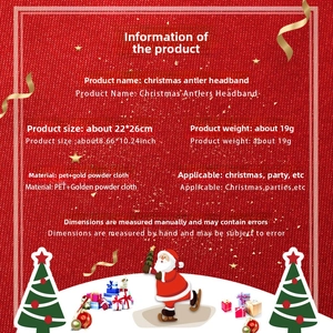 Detailed size and weight chart for PET glitter Christmas reindeer antler headband