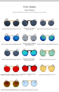 Steampunk round metal flip-up sunglasses collection showcasing 14 colorful lens variations