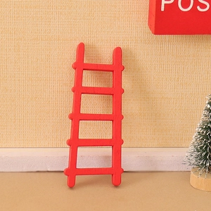 Miniature red wooden ladder model for dollhouse Christmas DIY scene decoration