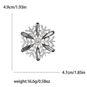 Exquisite snowflake brooch with crystals and dimensions 4.9cm by 4.7cm for fashion decor