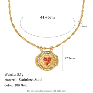 18K gold plated stainless steel necklace with red heart medallion and love engraving