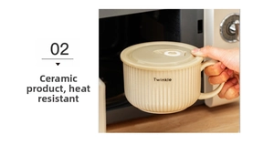 Detail of microwave-safe ceramic bowl with heat-resistant lid for kitchen use