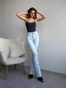 High Waisted Flared Jeans Cotton Denim Light Blue Vintage American Style Streetwear Women Slim Fit Retro