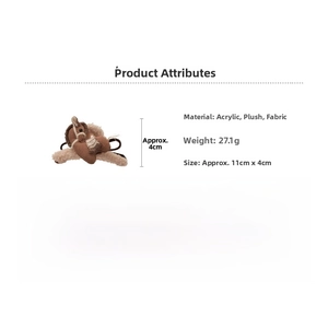 Detailed view of the brown plush pony hair claw clip with its specific dimensions and material