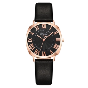 Montre à quartz Tadi classique avec boîtier carré or rose et cadran noir à rayons de soleil