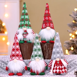 Christmas Gnome Plush Faceless Doll Knitted Nordic Rudolph Gonk With Long Beard Braids Desktop Ornament Festive Decor