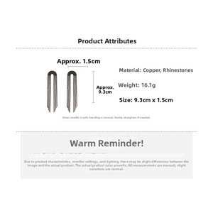 Detail specifications of black rhinestone fringe earrings featuring copper and silver needles