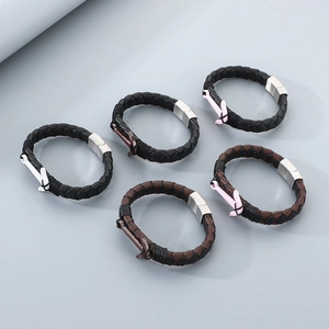 Mens nautical anchor bracelets in woven leather with matte magnetic clasp in multiple colors