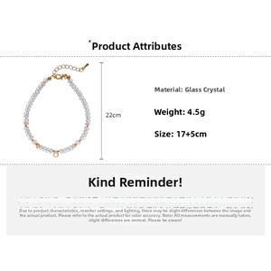Detail of beaded crystal bracelet showing 17+5cm adjustable length and 4.5g weight