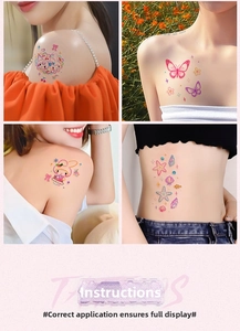Macro shot showing colorful cartoon butterflies and sea creatures temporary tattoo stickers