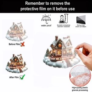 Detailed view of waterproof acrylic snowy house charm with scratch-resistant surface