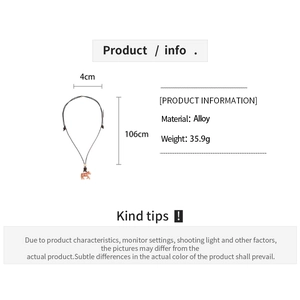 Detailed size chart for zebra pendant necklace showing 106cm length and 4cm width specs