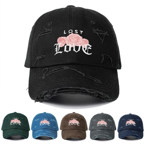 Distressed Cotton Baseball Cap For Men Women Vintage Lost Love Rose Embroidery Broken Hole Sun Hat Outdoor Casual Trucker Hat