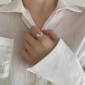 925 Sterling Silver Heart Ring Pink Zircon Irregular Lava Texture Adjustable Open Finger Jewelry Romantic For Women
