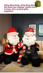 Detailed plush Santa Claus dolls in classic red and checkered outfits for Christmas decor