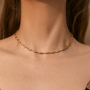Minimalist 18K gold plated necklace with irregular oval beads for a French chic style