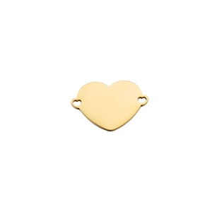 Close-up of golden stainless steel heart pendant with side holes for DIY jewelry