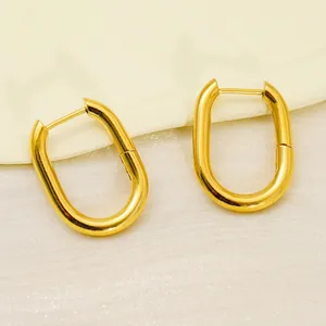 Minimalist U-Shaped Hoop Earrings 18K Gold Plated Stainless Steel Geometric Hollow Oval Jewelry For Women