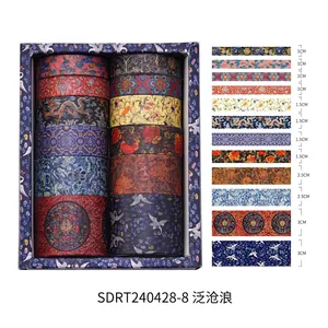 Chinese landscape washi tape set with 12 rolls of golden dragon and crane patterns