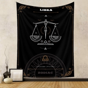 Bohemian Libra zodiac tapestry with celestial sun and star patterns for wall decor