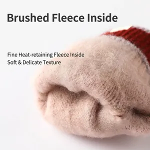 Winter thermal knit gloves with thick fleece lining and touch screen jacquard pattern