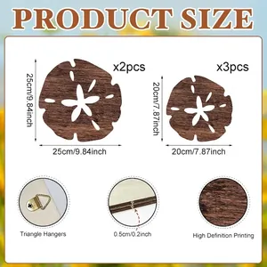 Σετ 5 τεμαχίων ξύλινα διακοσμητικά τοίχου sand dollar με εκτύπωση HD και κρεμάστρες