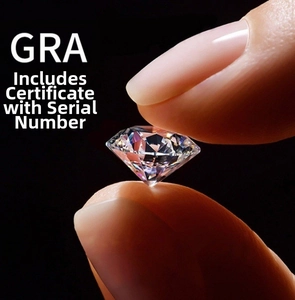Macro shot of Moissanite stone with GRA certificate and laser inscription details