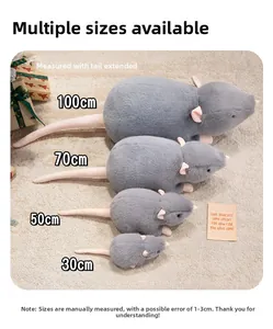 Größentabelle für süße graue Plüschmauspuppen in den Größen 30cm, 50cm, 70cm und 100cm