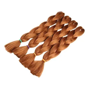 Light brown jumbo synthetic braids hair extensions set with colorful elastic bands