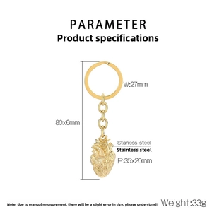 Detailed view of gothic heart keychain showing exact dimensions and anatomy