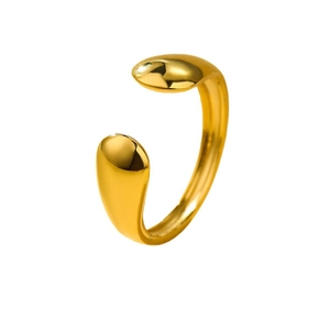 Irregular 18k gold plated geometric open ring with polished teardrop ends for women