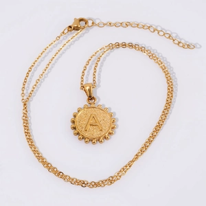 18K gold plated stainless steel necklace with letter A pendant on a simple chain