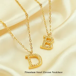 Titanium steel gold-plated necklaces with B and D initial pendants set in zircon stones