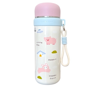 Portable cartoon stainless steel insulated bottle with macaron colors and handle