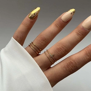 Ensemble de bagues cœur minimaliste en acier inoxydable plaqué or 18 carats
