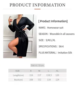 Detailed size chart for women silk-like satin long sleeve bathrobe including S to XL