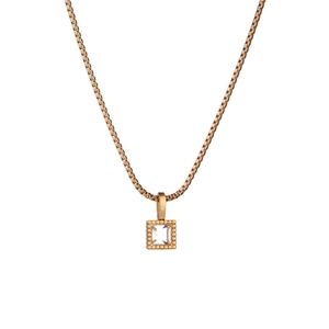 Elegant gold stainless steel box chain necklace with square zircon pendant for women