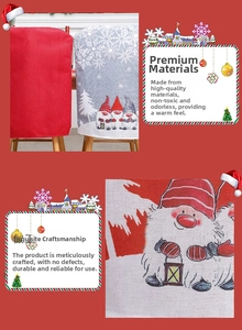 Detail of Christmas gnome chair covers showing linen fabric texture and festive prints