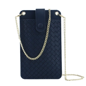 Mini sac pour téléphone en texture tressée bleu marine avec bandoulière chaîne dorée